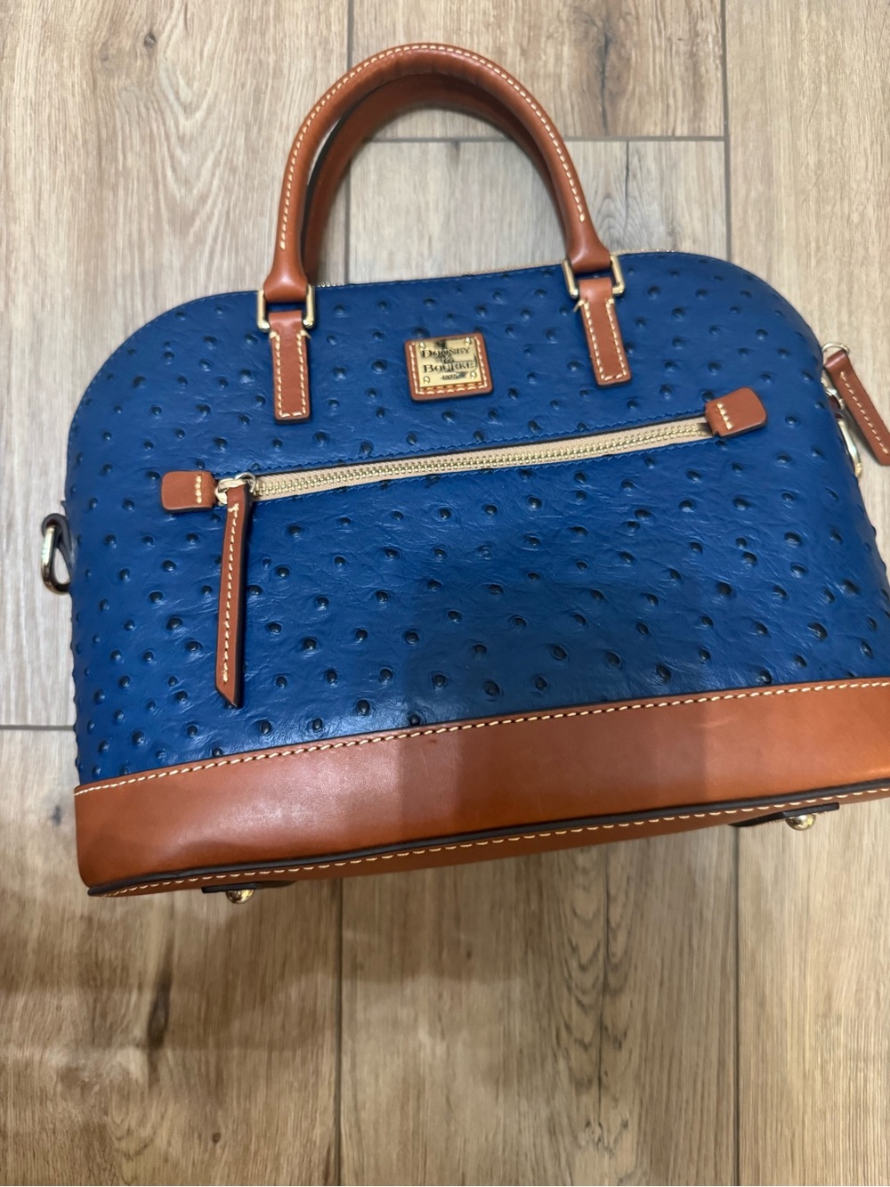 Dooney & Bourke Navy Blue and Tan Leather Satchel